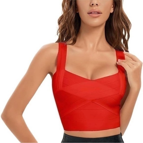 WOW Couture Red Bandage Crop Top - Picture 1 of 6